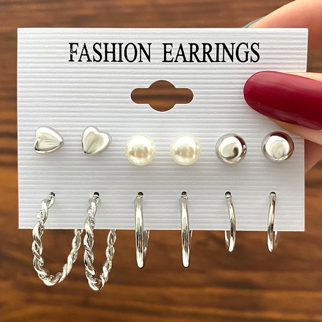 Trendy Earrings Set for Women Girls Simple Silver Color Pearl Metal Circle Hoop Earrings Dangle Earrings 2022 New Fashion Gift