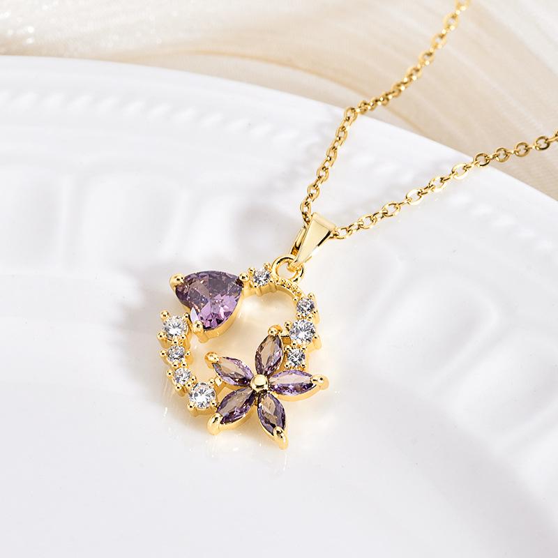 18k Gold Plated Copper Zircon Necklace: Fashionable, Non-Fading, Lightweight Clavicle Chain Jewelry