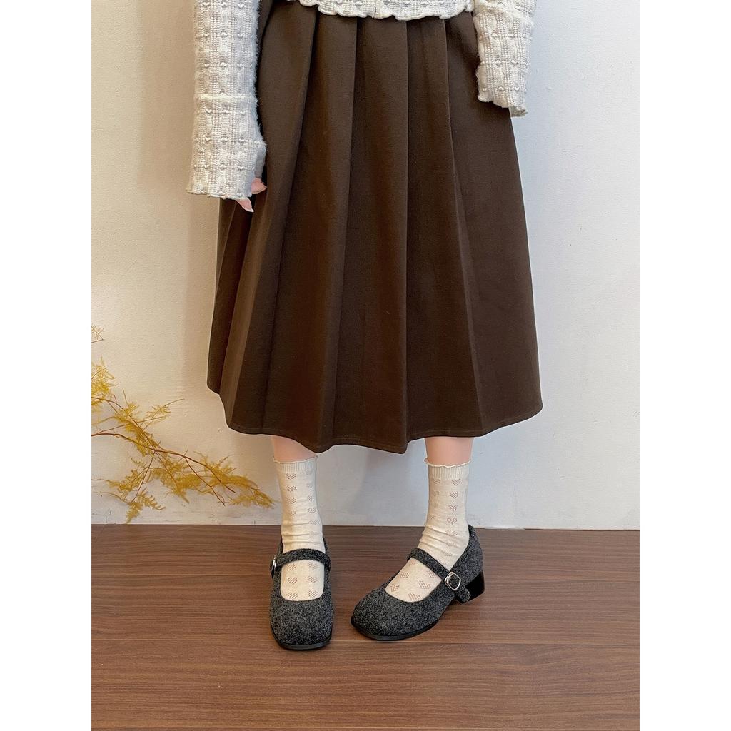 Mao Mao shoes women's winter wear velvet round head thick heel Mary Jane shoes