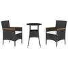 Vidaxl 3-Cz. Garden Bistro Furniture Set With Cushions, Black