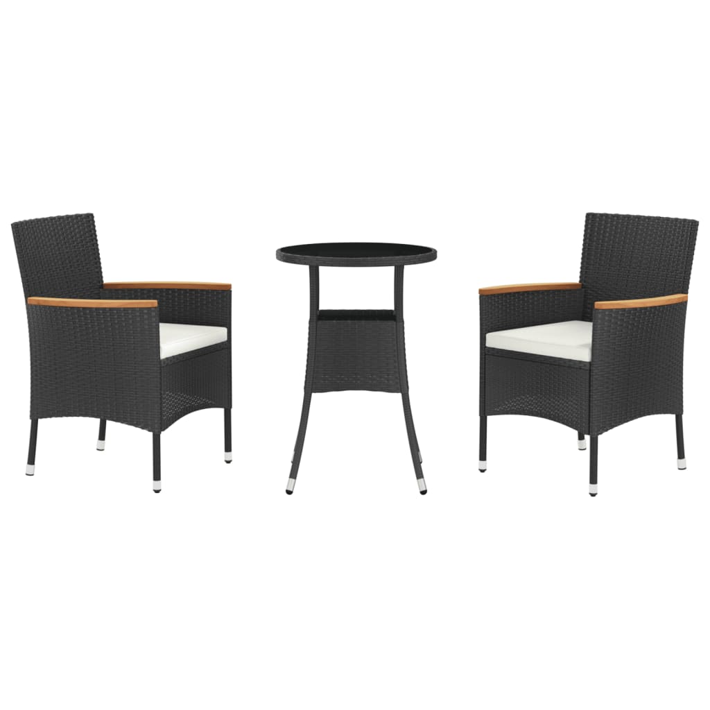 Vidaxl 3-Cz. Garden Bistro Furniture Set With Cushions, Black