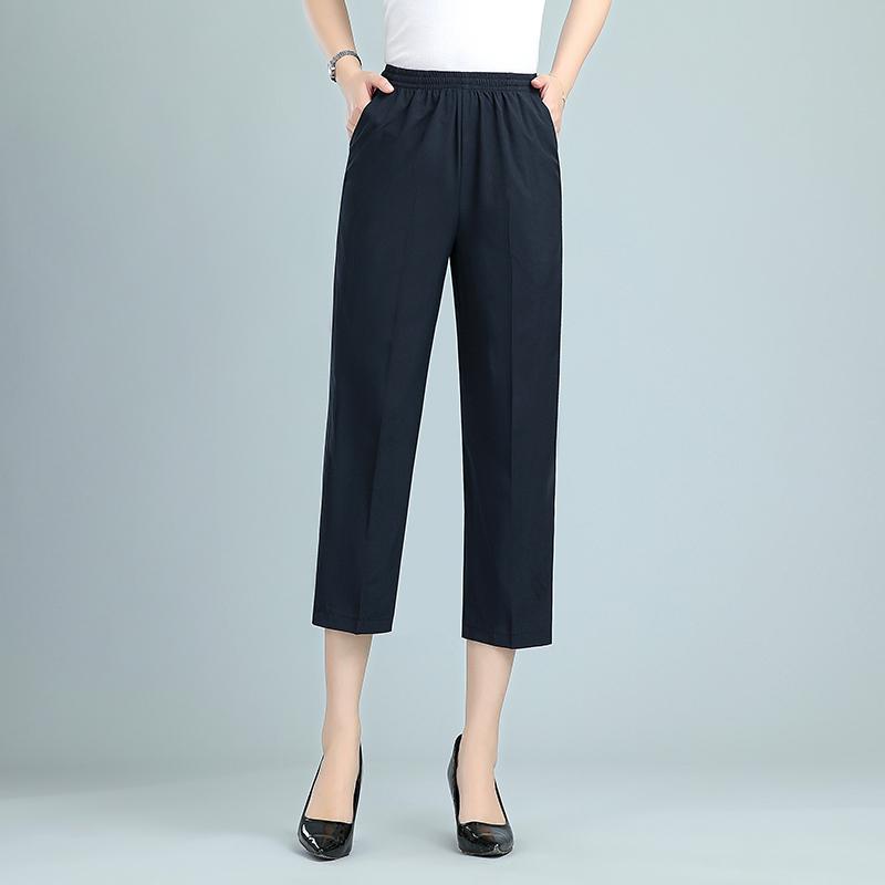 Women's Summer Thin Straight Pants Solid Color Black Trousers Summer High Waist Pants