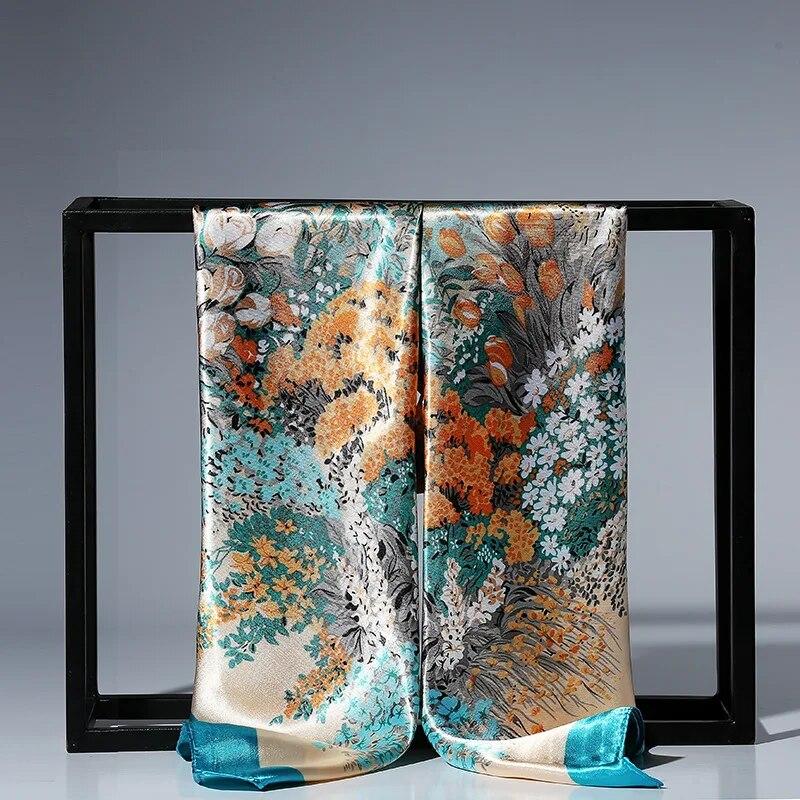 90x90cm Fashion Silk Satin Scarf For Women Headband Square Shawls and Wraps Neck Scarfs EMA