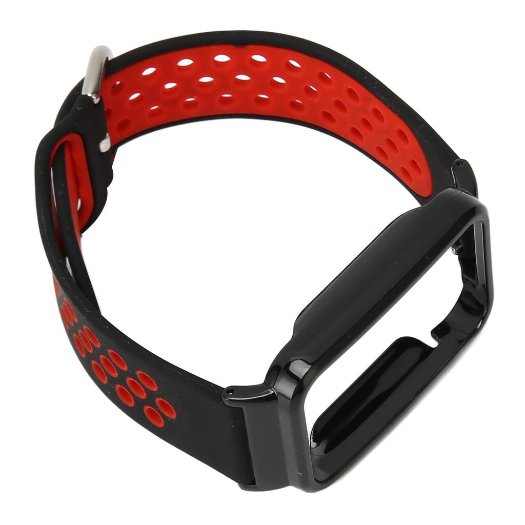 Breathable Silicone Watch Strap Band with Protective Bumper Case Accessory Fit for Mi Band 7 Pro Black Red and Black