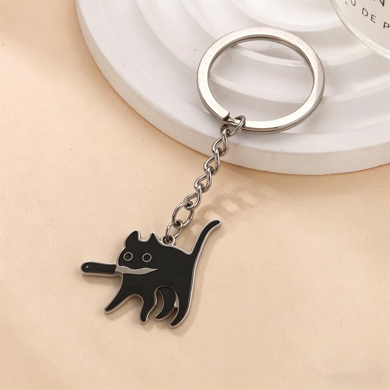 Creative Cartoon Cat Keychain: Stainless Steel Cat Pendant Charm