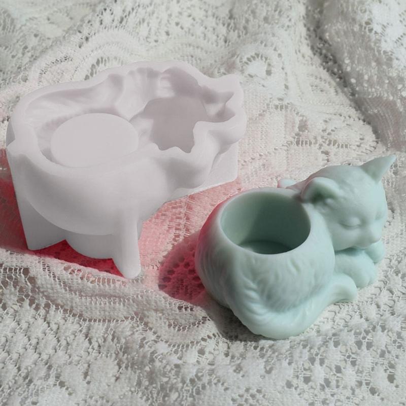 Sleeping Cat Candlestick Resin Mold Cat Planter Pot Mold Silicone Mold DIY Soap Making Aromatherapy Mould Decorations