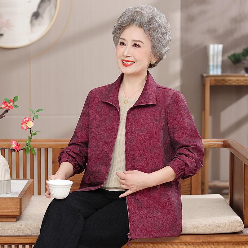 

Women s Spring & Autumn 2026 Lapel Jacket - Stylish Loose Fit for Middle-Aged & Elderly 4XL (67.5-72.5 kg) червоний