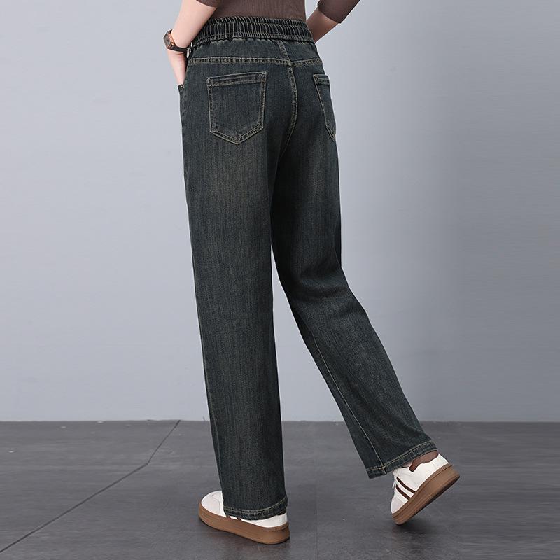 Women's Retro Elastic Waist Jeans, Plus Size, Slimming Straight Leg, Spring/Autumn 2025.