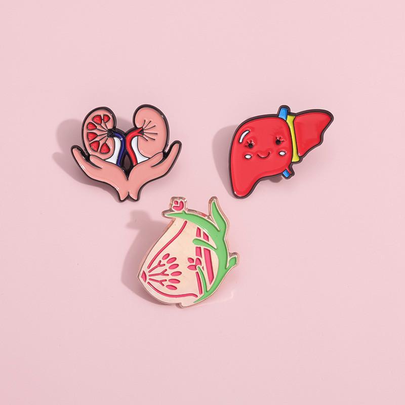 Unique Creative Alloy Organ Shaped Brooch Personalized Liver Heart Lung Design For Fashion Accessories