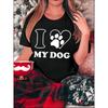 European Sizes Women's I Love Dogs Lettering T-Shirt - Cute Puppy & Dog Owner Outfits, Short Sleeve Round Neck Summer Top with Dog-Themed Print
