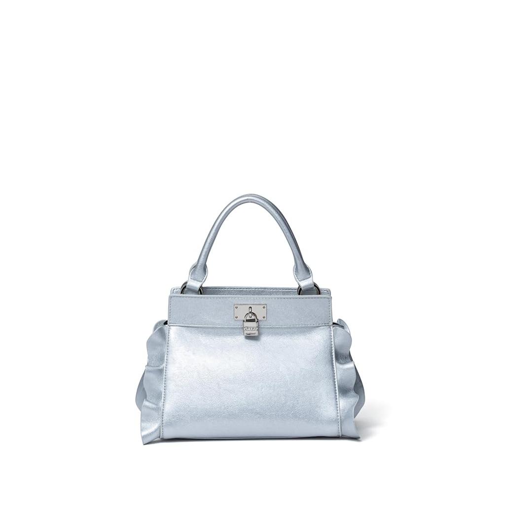 Jill Stuart Handbag with Ruffle Feminine 2-Way Design, Padlock, JSLH5DH1, Silver, Women's