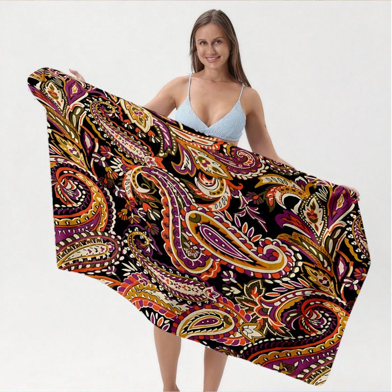 Ethnic Paisley Beach Towel, Airy Quick Dry Bath Towel, Souvenir Gift For Couples & Families, Vacation Travel Essential