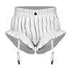 Slip da Donna in Ecopelle con Bordi Arricciati Pantaloncini Bloomer Pieghettati Clip per Reggicalze Lingerie Lucida