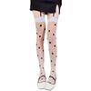 Women Stockings with Attached Garter Belt Japanese Round Dot Jacquard Pattern Sheer Pantyhose Tights Thigh High Long Socks