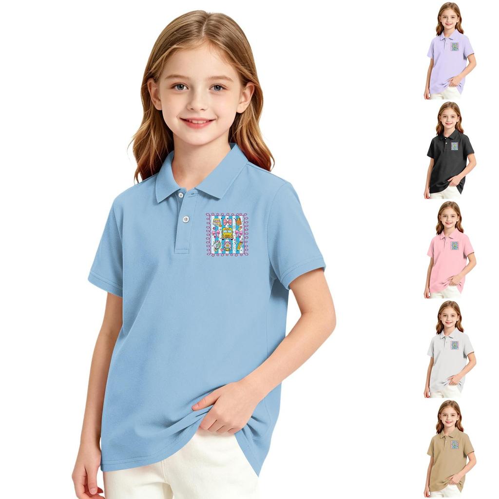 Girls Casual Short Sleeve Print School Uniform T-Shirt for Back To School and Everyday Wear