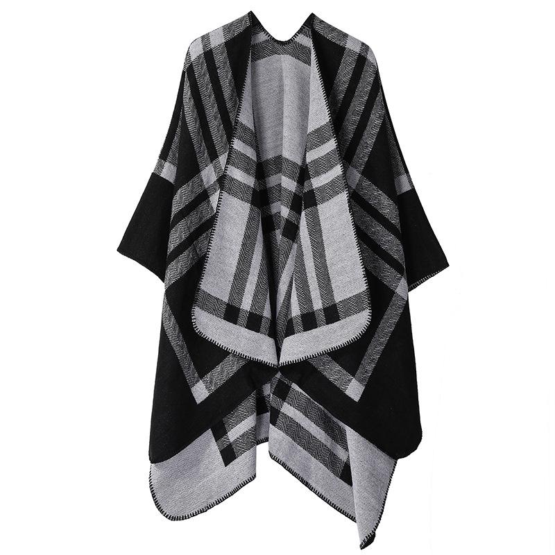 Solid Color Striped Shawl Cardigan: Warm, Versatile Imitation Cashmere Scarf for Autumn and Winter