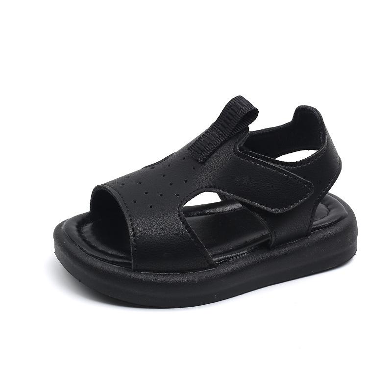 Kids Solid Soft Sole Beach Sandals Summer Leather Surface Casual Shoes For Boys Girls