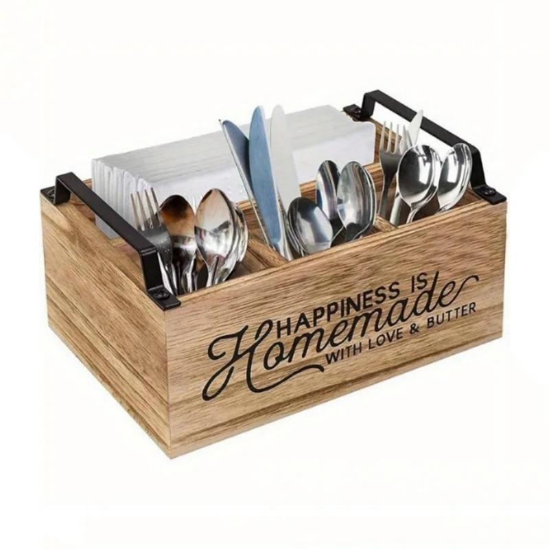 1 szt. Drewniane pudełko do przechowywania noży, widelców, łyżek, pudełko do przechowywania w gospodarstwie domowym, kuchni, na biurko, do kawiarni, pudełko do przechowywania różnych przedmiotów