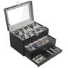 ProCase Estuche de 3 niveles para relojes, capacidad para 20 relojes, cajón de gran capacidad, tapa de cristal, organizador de joyas - caja negra para hombre, display, almacenamiento, protección contra golpes, suave