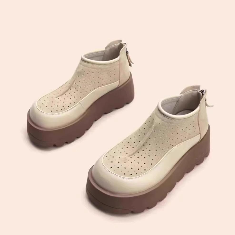 

Толстая подошва, увеличивающая рост, ретро-туфли-маффины, короткие ботинки, новые летние ботинки Martin 2025 года, кожаные ботинки-сигареты 35 абрикосовый