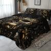 3Pcs Metallic Skull Duvet Cover Set, Black Golden Gothic Design Breathable Polyester Bedding with Pillowcases, Machine Washable