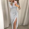 Women Slit Shoulder High Off Bodycon Dress Long Sleeve Dresses