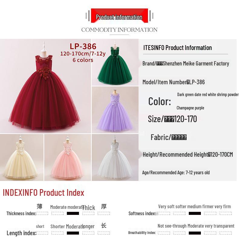 Girls' Sleeveless Mesh Princess Dress with Embroidery & Appliques - Formal Performance Wear