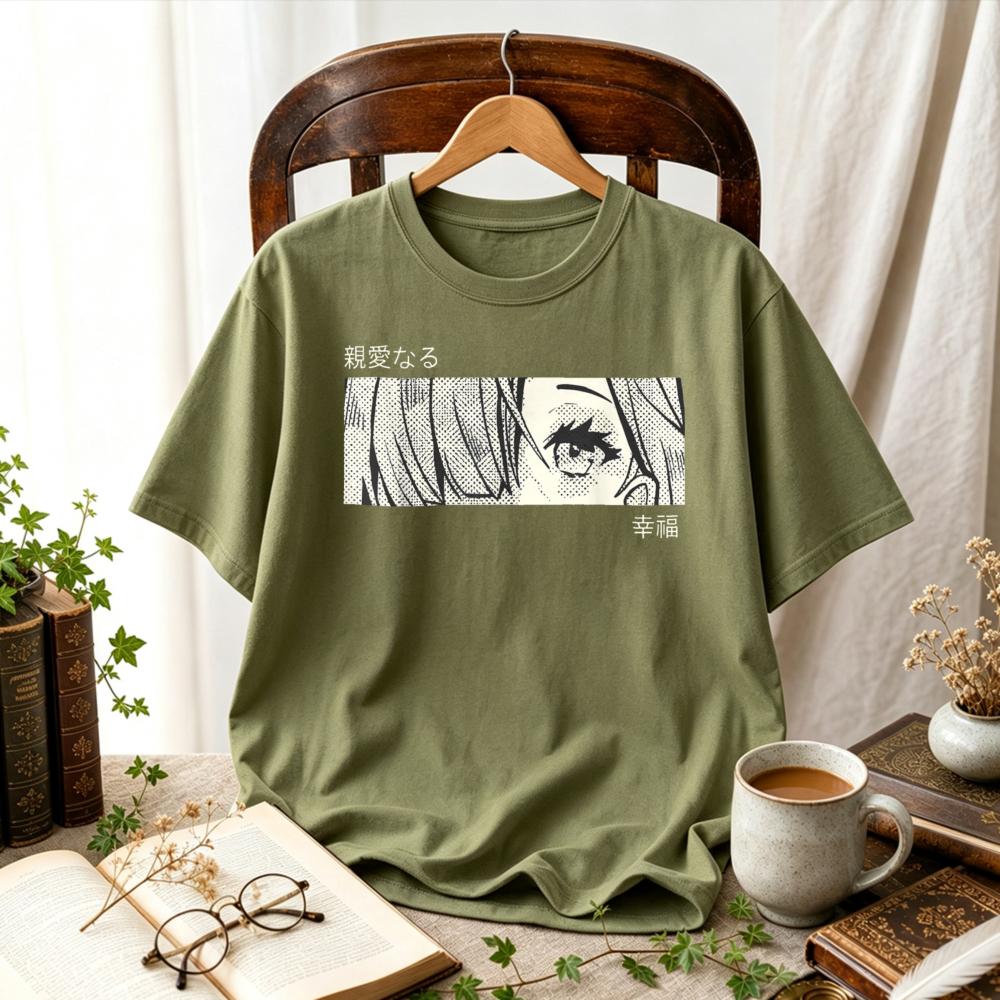 Anime Girl Eyes Unisexga Panel Graphic T Shirt Japanese Aesthetic Cartoon Print Unisex Harajuku Otaku Casual Cotton Anime Fan Tees