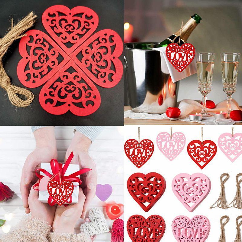 Valentine'S Day Hollow Love Wood Chips Diy Wedding Decoration Colorful Wood Chips Heart-Shaped Pendant