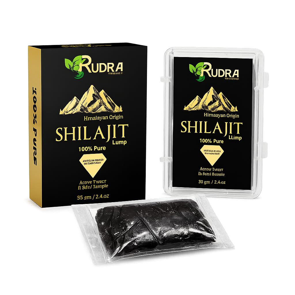 Rudra International Himalájai Shilajit Kő | Nyers Shilajit | Eredeti Szikla Shilajit | 100% Tiszta Himalájai Shilajit Huminsavval Dúsítva | N