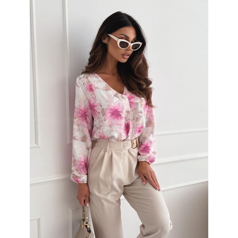 

Модная блузка с V-образным вырезом, длинным рукавом и принтом для женщин, офисная, свободная, повседневная, элегантная рубашка, весна-лето, простая базовая уличная одежда, топы, женская одежда 2XL красный