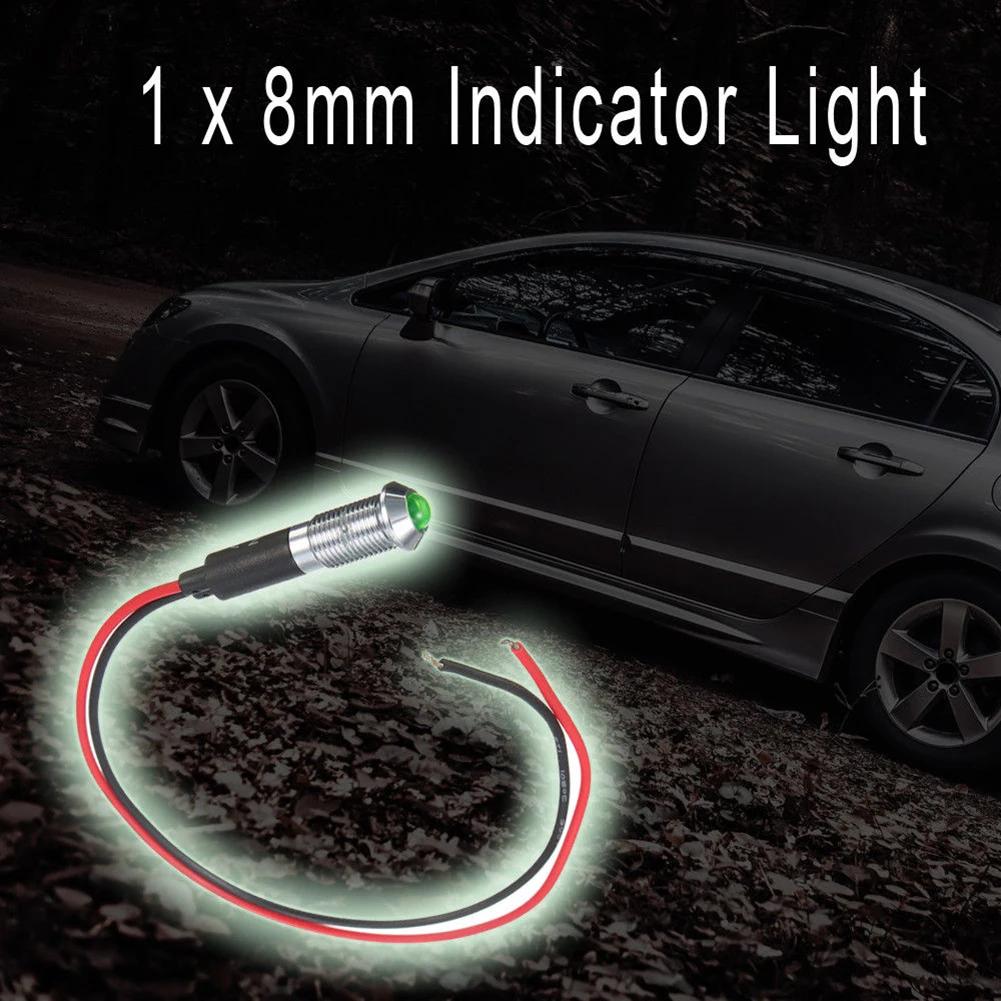 8mm 3v 6v 12v 24v 110v 220v Metal LED Pilot Panel Dash Signal Indicator Warning Light 20cm Cable Chrome Finish Car Boat Marine
