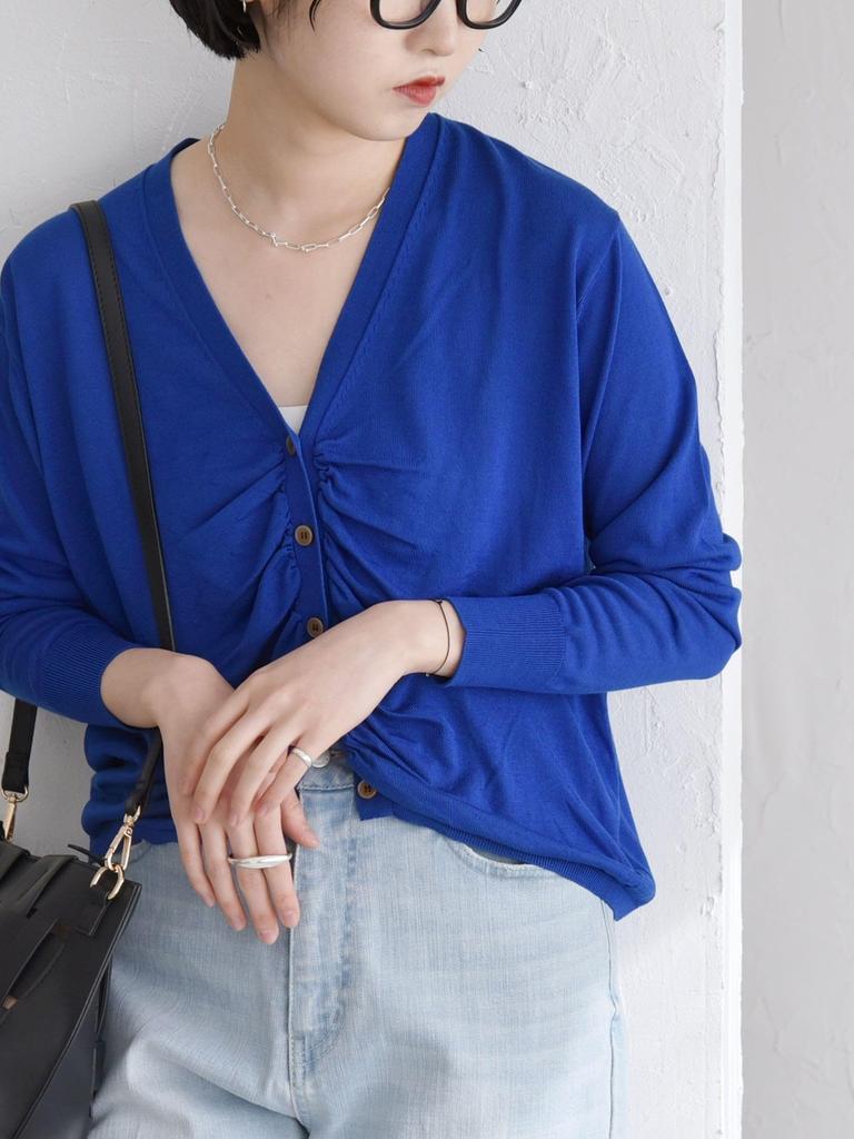 Caranciel Gathered Knit Hand One Size Women's Silk-Blend Cardigan, Washable, Blue, 616200002,