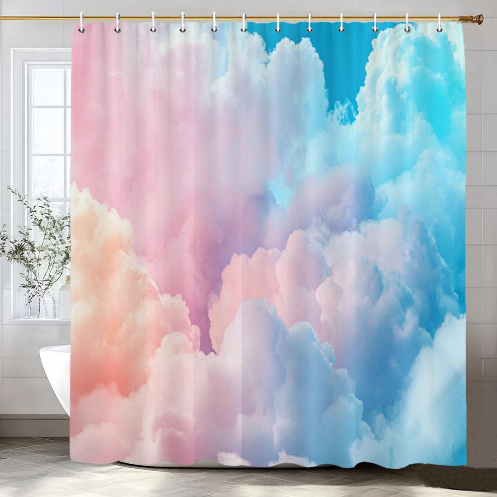 Watercolor Romantic Sky And Cloud Patterns Shower Curtain For Bathroom Modern Art Printing Decorative Shower Curtains With Hooks