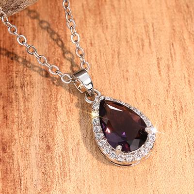 Huitan Elegant Women Pendant Necklace Inlaid Big Purple Shiny CZ for Wedding Party Daily Versatile Luxury Accessories Jewelry
