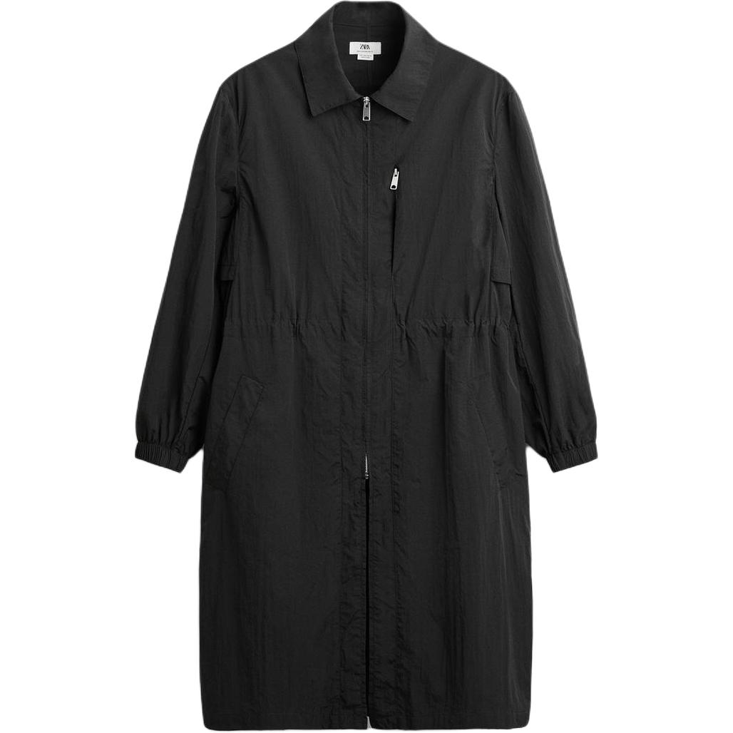 Zara Однотонный Простой Повседневный Удобный Лацкан Молния Длинный Рукав Средней Длины Пальто Мужские пальто Черный 7627300-800 S-M