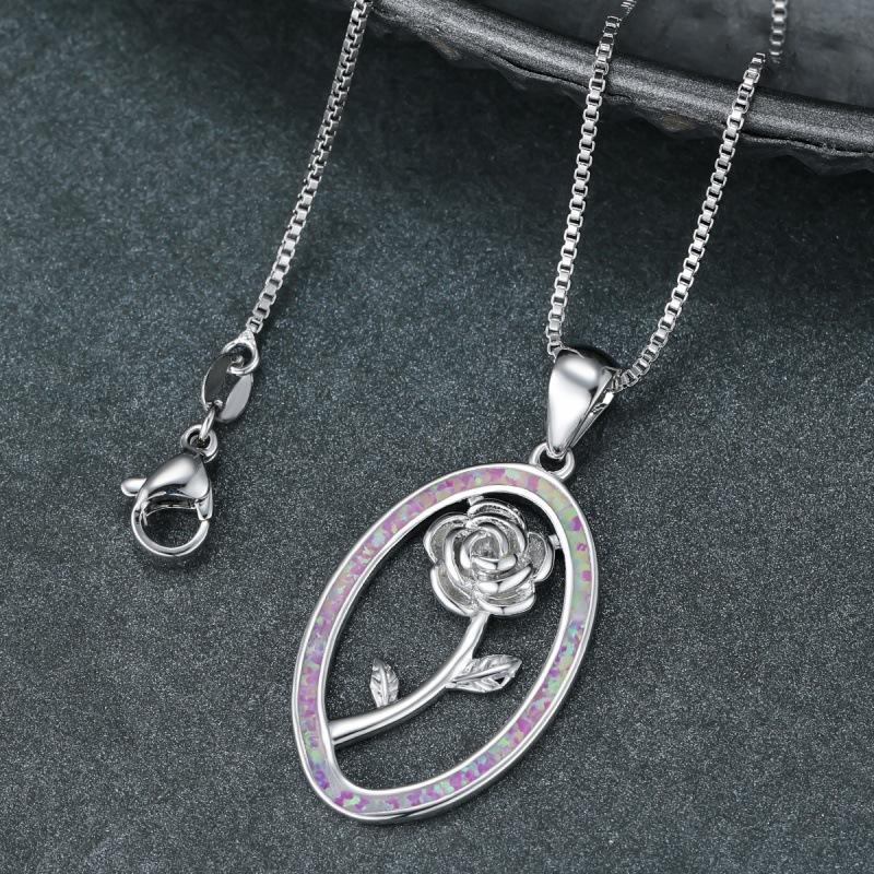 New personalized platinum blue and white purple oval frame rose women s versatile necklace