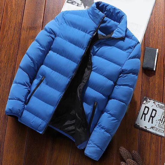 Men Parkas Solid Color Padded Stand Collar Long Sleeve Loose Thickened Autumn Winter Zipper Pockets Jacket Streetwear