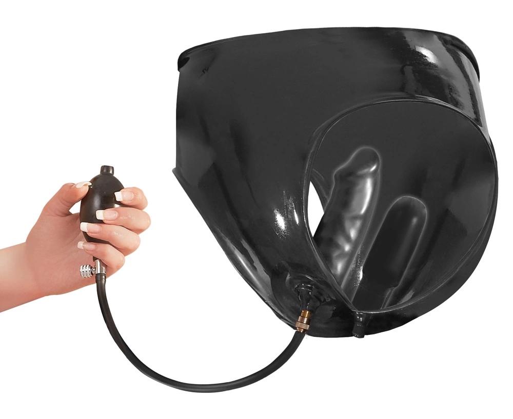LATE X - Latex Panties With Inflatable Double Dildo Black S
