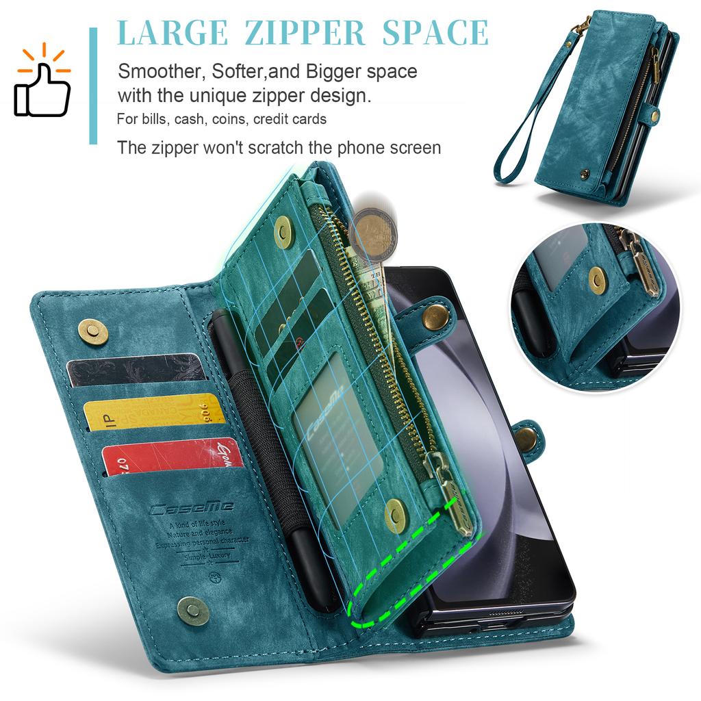 For Samsung Galaxy Z Fold5 5G Phone Cases CASEME 008 Leather Cover with Detachable Wallet and Strap