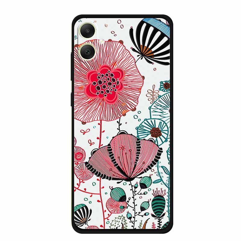 3D Emboss Case For Samsung Galaxy A06 M06 F06 A05 M05 F05 Phone Case A 06 M 05 Flower Black Silicone Soft Back Cover Coque Funda