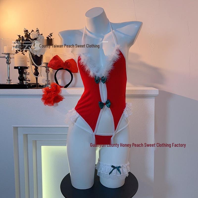 Sexy Red Backless Christmas Bodysuit - Holiday Temptation Wear