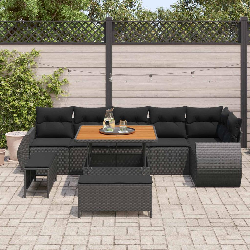 Garden Sofa Set 9 pcs Black Poly Rattan