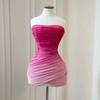 Spring and Autumn New Tube Top Sleeveless Dress Women's Waist Gradual Change Color Hip Fold Skirt