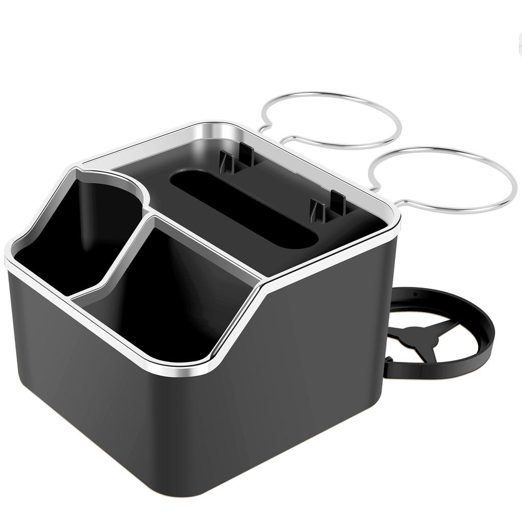 Car Armrest Storage Organizer Auto Armrest Tissue Holder with 2 Folding Cup Holder Car Interior Storage Box for Car Accessory