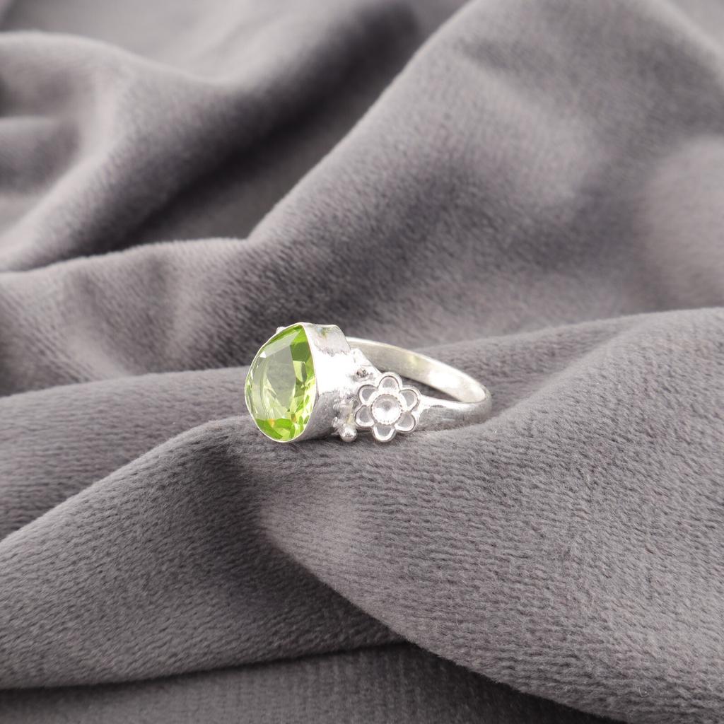 Peridot Gemstone 925 Sterling Silver Handmade Jewelry Designer Ring For Women RR-59-3