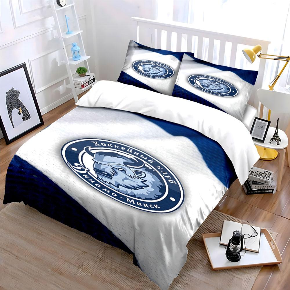 Hockey Club Blue Bison Emblem Design Print Bedding Set Duvet Cover Pillowcases (1* Duvet Cover 2* Pillowcases Do Not Include Comforter)