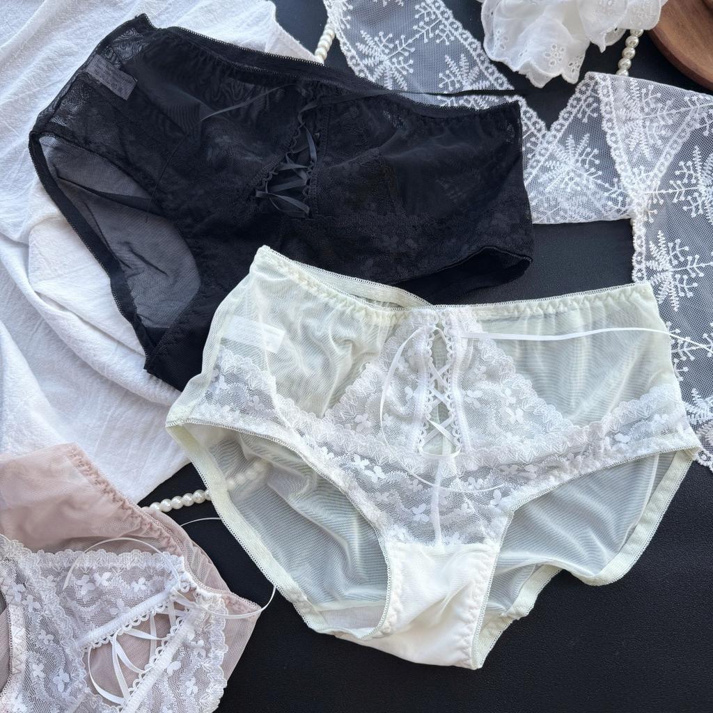 Ladies Summer Court Style Small Male Main Mesh Lace Up Mid Waist Triangle Briefs