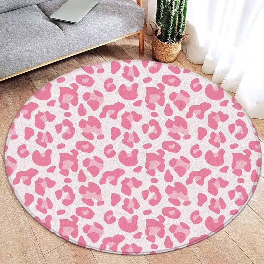 Brown Leopard Print Round Carpet Fashion Animal Fur Pattern Woman Girl Living Room Bedroom Flannel Floor Rugs Home Decorative