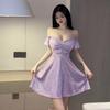 Sexy Low-cut Backless Feifei Sleeves Low-cut Square-necked Big Swing Short Skirt Spice Girls Women's Clothing Waist and Thin Dress